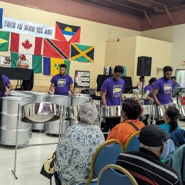 Panatics steelpan in front of Multicultural Day 2024 event stage